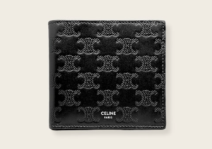 CELINEのブラック総柄デザイン二つ折り財布