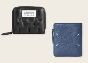 Maison Margielaのブラックとブルーのステッチデザイン二つ折り財布